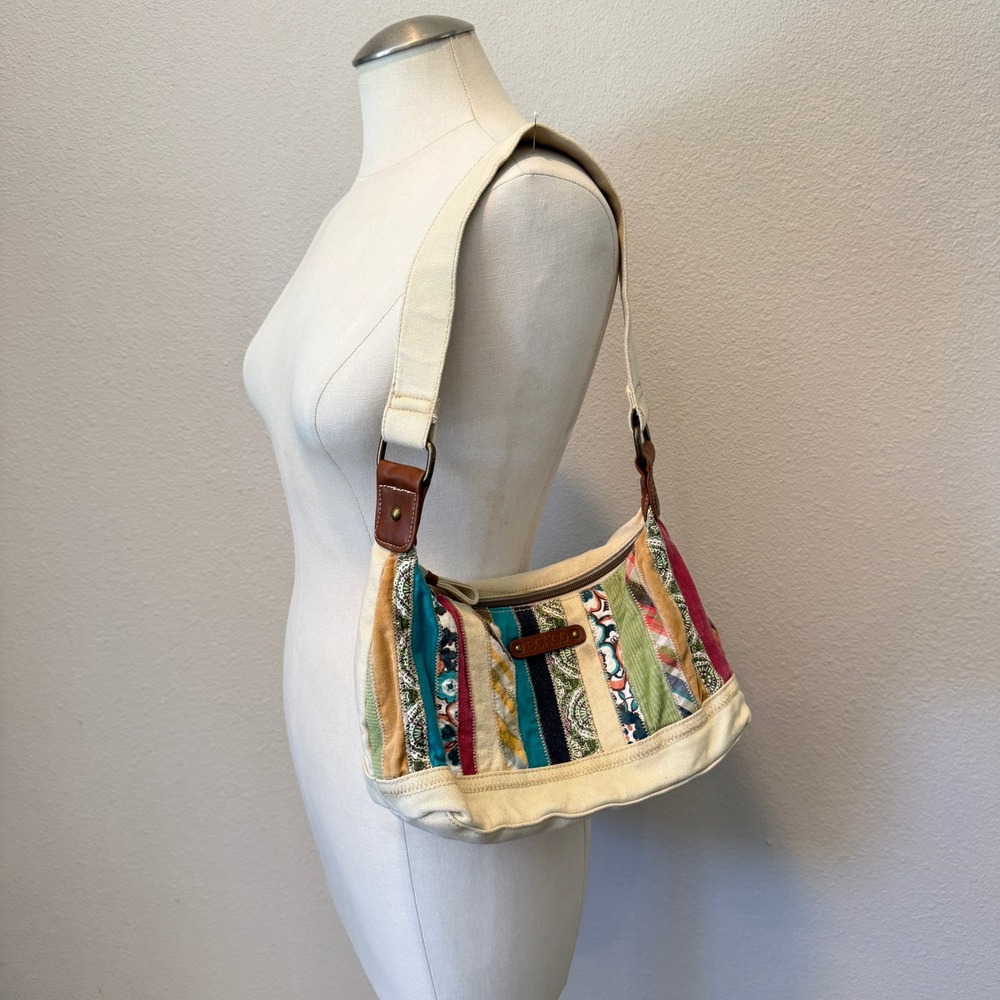 Bongo Vintage Y2K Patchwork Canvas Hobo Bag Multi Color Corduroy Paisley Boho